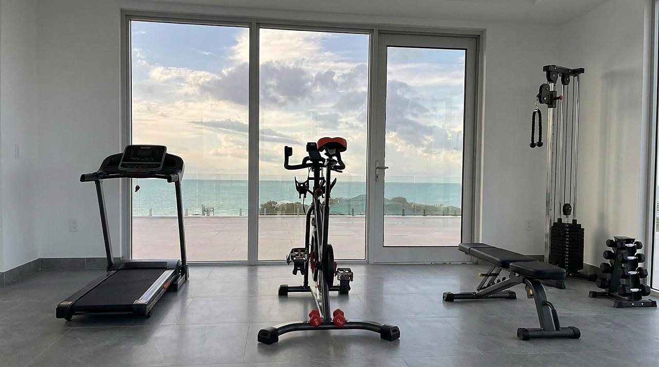 Rooftop gym overlooking the sea